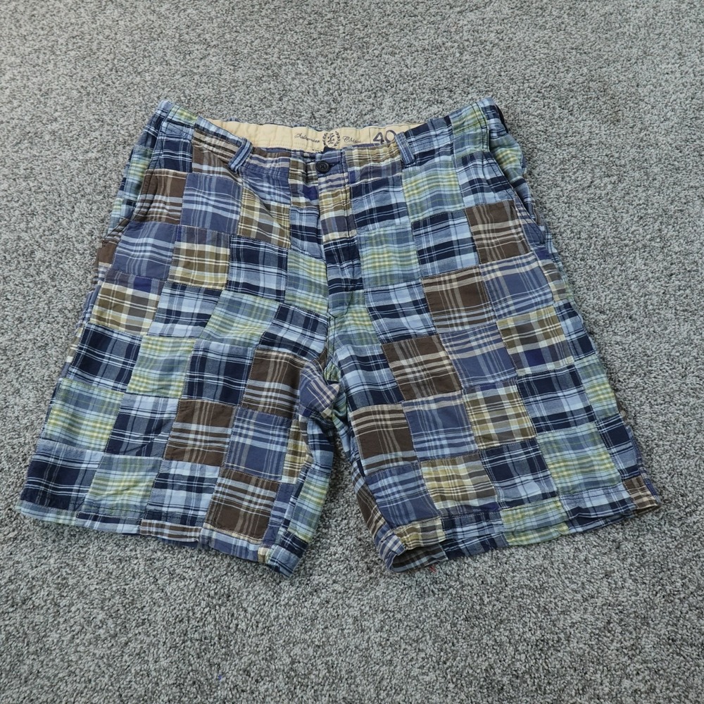 Izod Shorts Mens 40 Multicolor Patchwork Madras Plaid Flat Front Chino Preppy